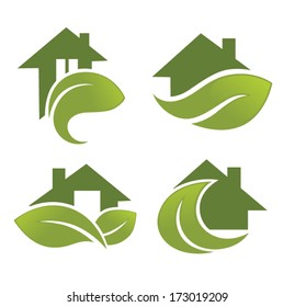 vector set of ecological city and homes signs and icons