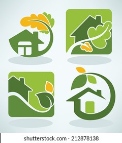 vector set of ecological homes signs and icons