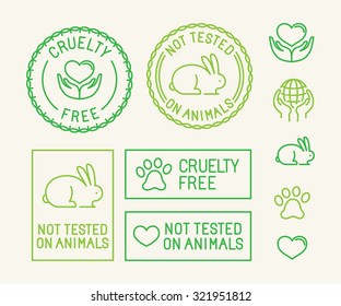 Vector set of ecology badges and stamps for packaging - not tested on animals and cruelty free - icons in trendy linear style