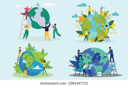 Conjunto vectorial de Ilustraciones de Ecología y Sostenibilidad Ambiental: Soluciones visuales para promover prácticas ecológicas y un futuro sostenible.