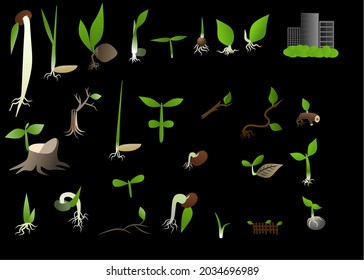 Vector set of ecology go green plant shoots