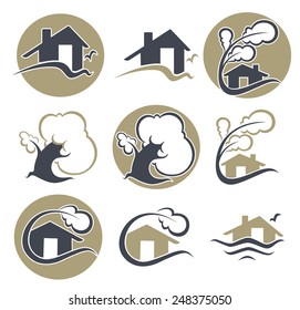 vector set of ecology, nature, house and homes signs and icons