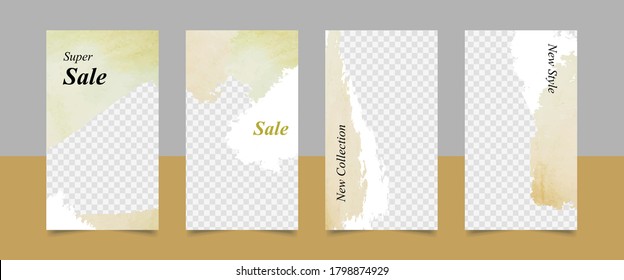 Conjunto de vectores de plantilla de publicación de medios sociales editable. Diseño artístico moderno y lujoso de acuarela. Excelente para historias en instagram, ventas sociales y banner promocional de marketing digital.