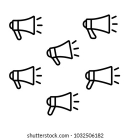 Vector set of editable stroke line designed black megaphone icons isolated on white background
