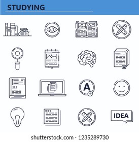 Vector set of education, books, knowledge icons in thin line style. Website UI and mobile web app icon. Outline design illustration