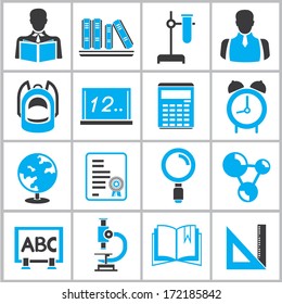 vector set of education icons, black and blue color theme