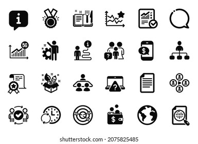 Vector Set of Education icons related to World planet, Honor and Video conference icons. Ranking stars, Family questions and Certificate signs. Speech bubble, Update time and Analytics chart. Vector