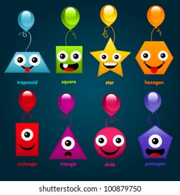 Vector set of educational shapes with party balloons.