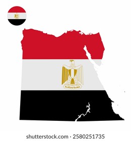 Vector set of Egypt high detailed map flag and national flag round badge isolated on white background.