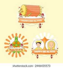 vector set of Eid al-Fitr greetings with various icons and decorations. Eid Al Fitr vector. vector illustration. can be used for banners, vector websites, and religious events