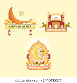 vector set of Eid al-Fitr greetings with various icons and decorations. Eid Al Fitr vector. vector illustration. can be used for banners, vector websites, and religious events