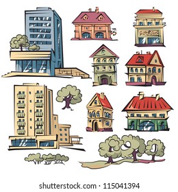 Vector set from eight apartment houses.