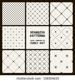 Vector set of eight seamless patterns. Modern stylish texture. Repeating geometric tiles with dotted rhombuses. 