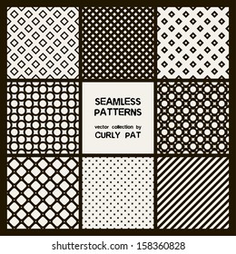 Vector set of eight seamless patterns. Modern stylish texture. Repeating geometric tiles. Rhombuses, grids and stripes
