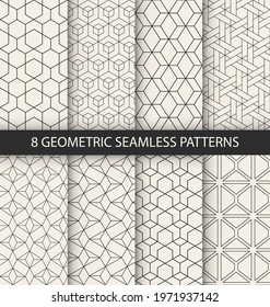 Vector set of eight seamless patterns. Modern stylish texture. Repeating geometric tiles with dotted rhombuses.