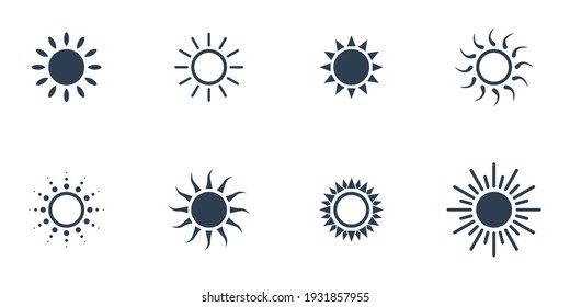 vector set of eight suns on a white background