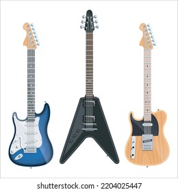 Vector Set Of Electric Guitar Illustration Isolated On White Background