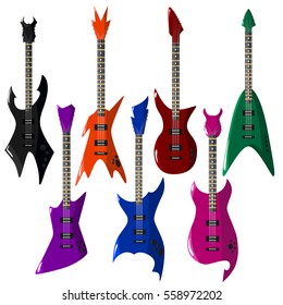 Vector set of electric guitars in different design. Musical instruments for rock,
rock'n'roll, Heavy metal.