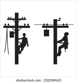 Vector Set Of Electric Workers lineman Silhouettes Illustration Isolated On White Background