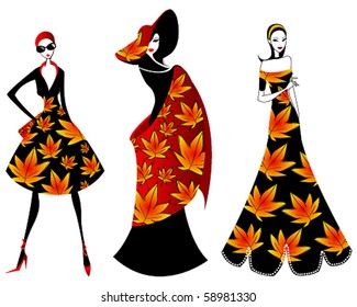 Vector set of elegant autumn women