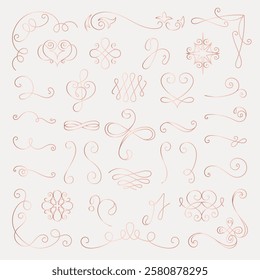 Vector set. Elegant decorative flourishes and swirls in a variety of intricate designs. Flourishes add a classic touch. Swirls create a sophisticated, decorative look. Hand drawn ornament vector set.