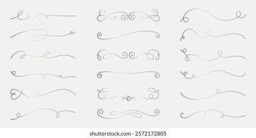 Vector set. Elegant decorative swirls and flourishes in a variety of styles. Swirls and flourishes perfect for design. Decorative elements for creative projects. Hand drawn ornament vector set.