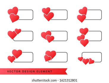 Vector set of elegant frames, tags or badges or labels discount template for Valentines Day sale promotion card with pink hearts compositions. Vector illustration