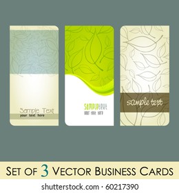 vector set of elegant fresh business cards with leaves