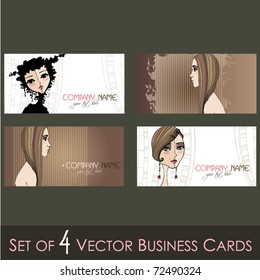 vector set of elegant fresh business cards with fashion girls