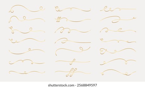 Vector set. Elegant gold flourishes set. Decorative flourishes for design. Gold swirls and flourishes add elegance. Perfect flourishes for invitations and design. Hand drawn ornament vector set.