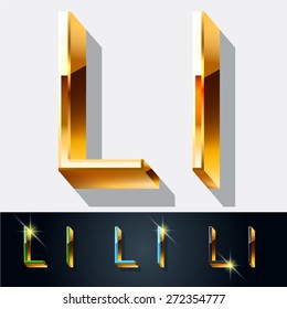 Vector set of elegant gold jewelry font. Letter L