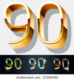 Vector set of elegant gold jewelry font. Numbers 9 0