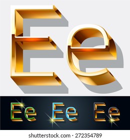 Juego de vectores de elegante letra de joyería de oro. Letra E