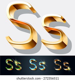 Juego de vectores de elegante letra de joyería de oro. Letra S