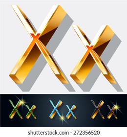 Vector set of elegant gold jewelry font. Letter X