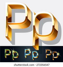 Juego de vectores de elegante letra de joyería de oro. Letra P