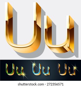 Juego de vectores de elegante letra de joyería de oro. Letra U