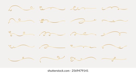 Vector set. Elegant gold swirls and flourishes on a light background. Gold swirls add a touch of elegance. Flourishes in gold create a sophisticated, decorative look. Hand drawn ornament vector set.