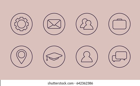 Vector set of elegant personal icons in thin outline for CV or business card use