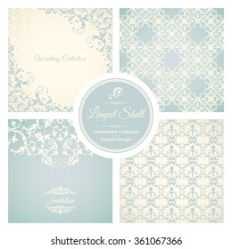 Vector set of elegant seamless ornamental background frame design elements template. Decorative background with pattern for invitation, greeting card, textile or paper scrapbook design. Limpet Shell