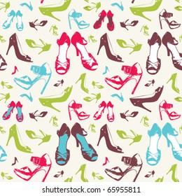 Vector set of elegant shoes illustration seamless pattern