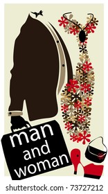 Vector set of elegant shopping girls and man illustration