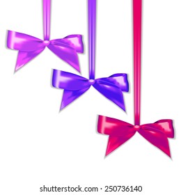Vector set of elegant silk color bows, ribbons for design.