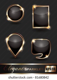 Vector set of elegant sparkling black and gold web buttons