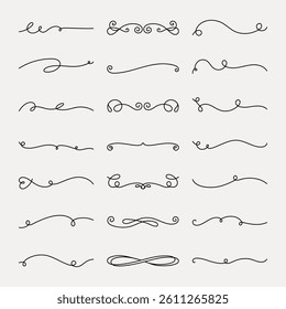 Vector set. Elegant swirls and decorative lines, perfect for invitations. Curved lines and swirls add a touch of elegance. Ideal for decorative and elegant designs. Hand drawn ornament vector set.