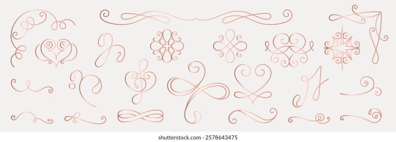 Vector set. Elegant swirls and flourishes in a decorative design. Flourishes and swirls create a sophisticated, decorative look. Perfect for decorative projects. Hand drawn ornament vector set.