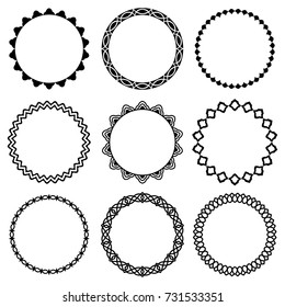 Vector set of elegant thin and narrow frames in Oriental style. Round frame with stylized floral and eastern traditional ornament for decoration and design of tableware, invitations, cards