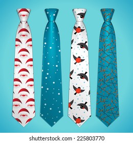 Vector set of elegant ties with Christmas prints