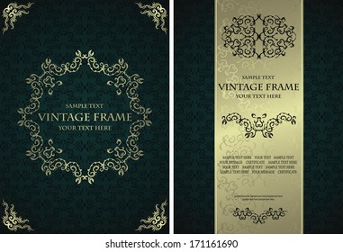 Vector set of elegant vintage background with frame and certificate. Stylish design             
