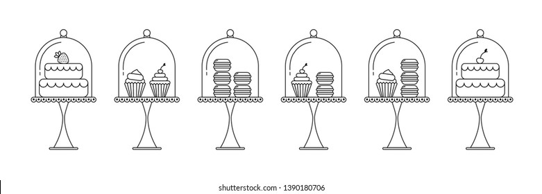 Vector set of elements for bakery in trendy linear style